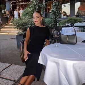 Zara Black Draped Sheath Dress small